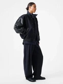 Fashion Studio Nicholson Alph Leather Bomber Jacket Darkest Navy