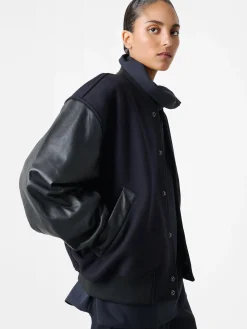Fashion Studio Nicholson Alph Leather Bomber Jacket Darkest Navy