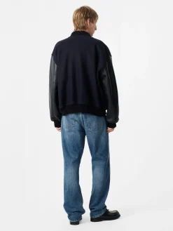 Fashion Studio Nicholson Alph Leather Bomber Jacket Darkest Navy