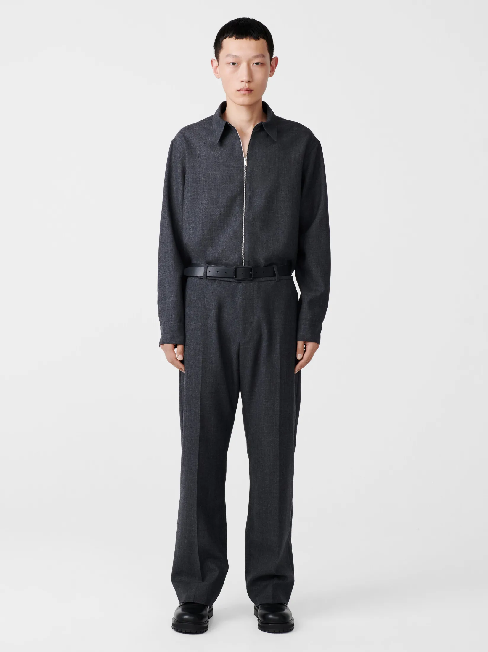 New Studio Nicholson Axia Tropical Wool Shirt Tarmac Grey