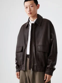Online Studio Nicholson Piston Leather Jacket Brown