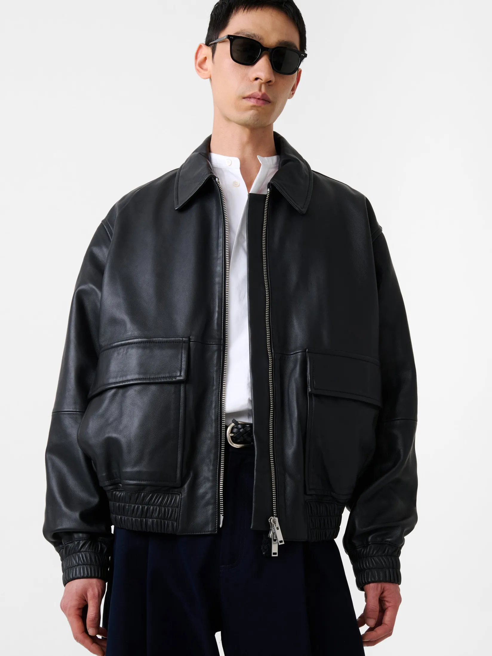 Fashion Studio Nicholson Piston Leather Jacket Black