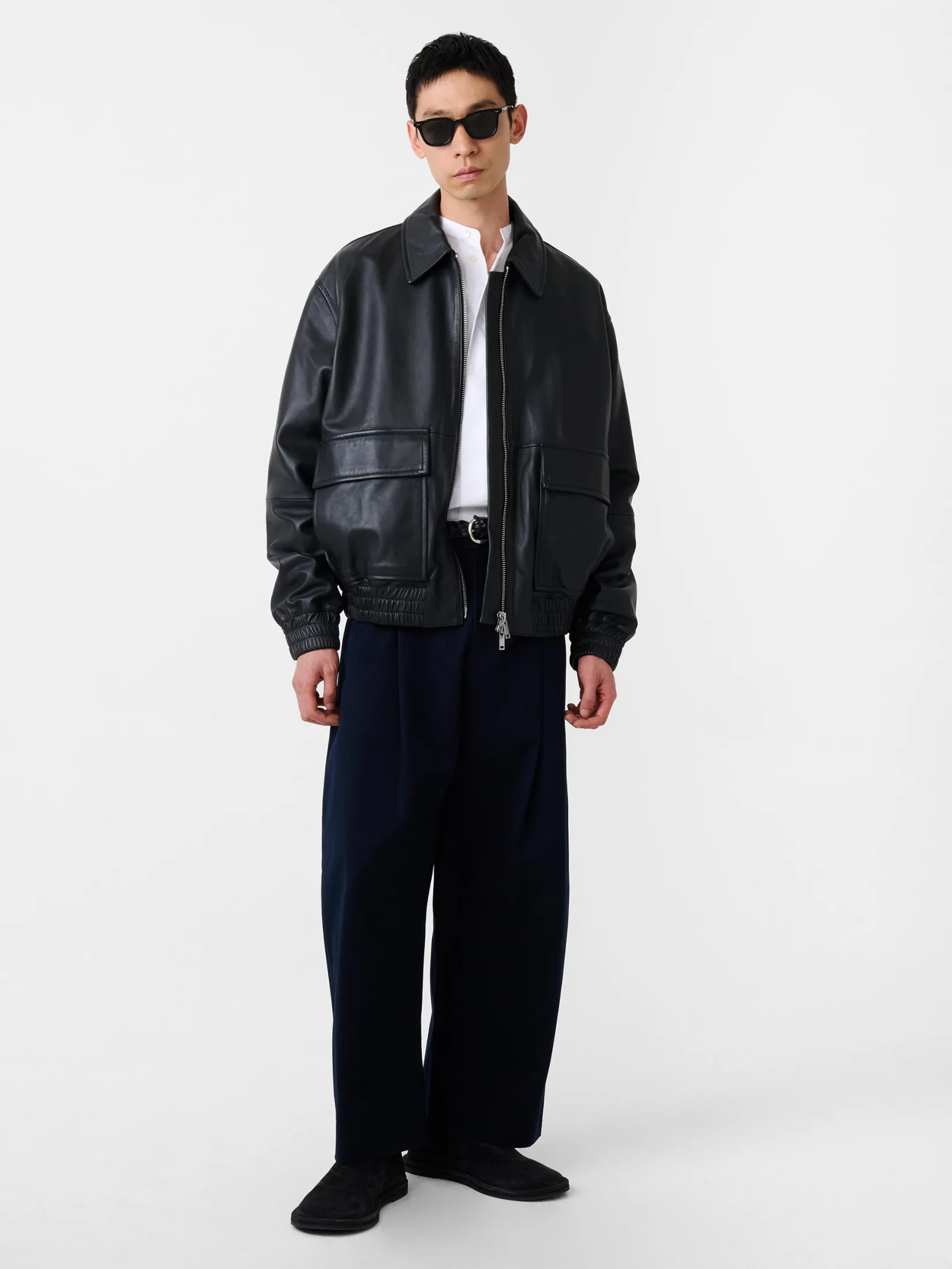 Fashion Studio Nicholson Piston Leather Jacket Black