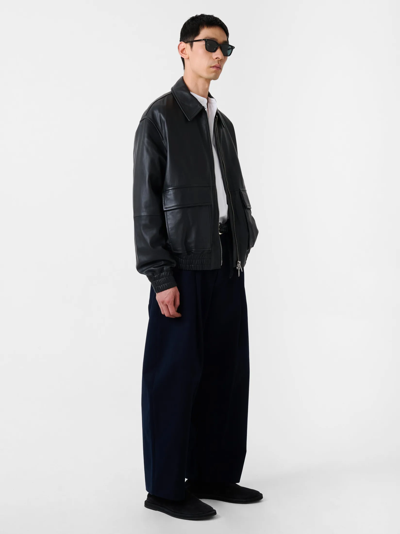 Fashion Studio Nicholson Piston Leather Jacket Black