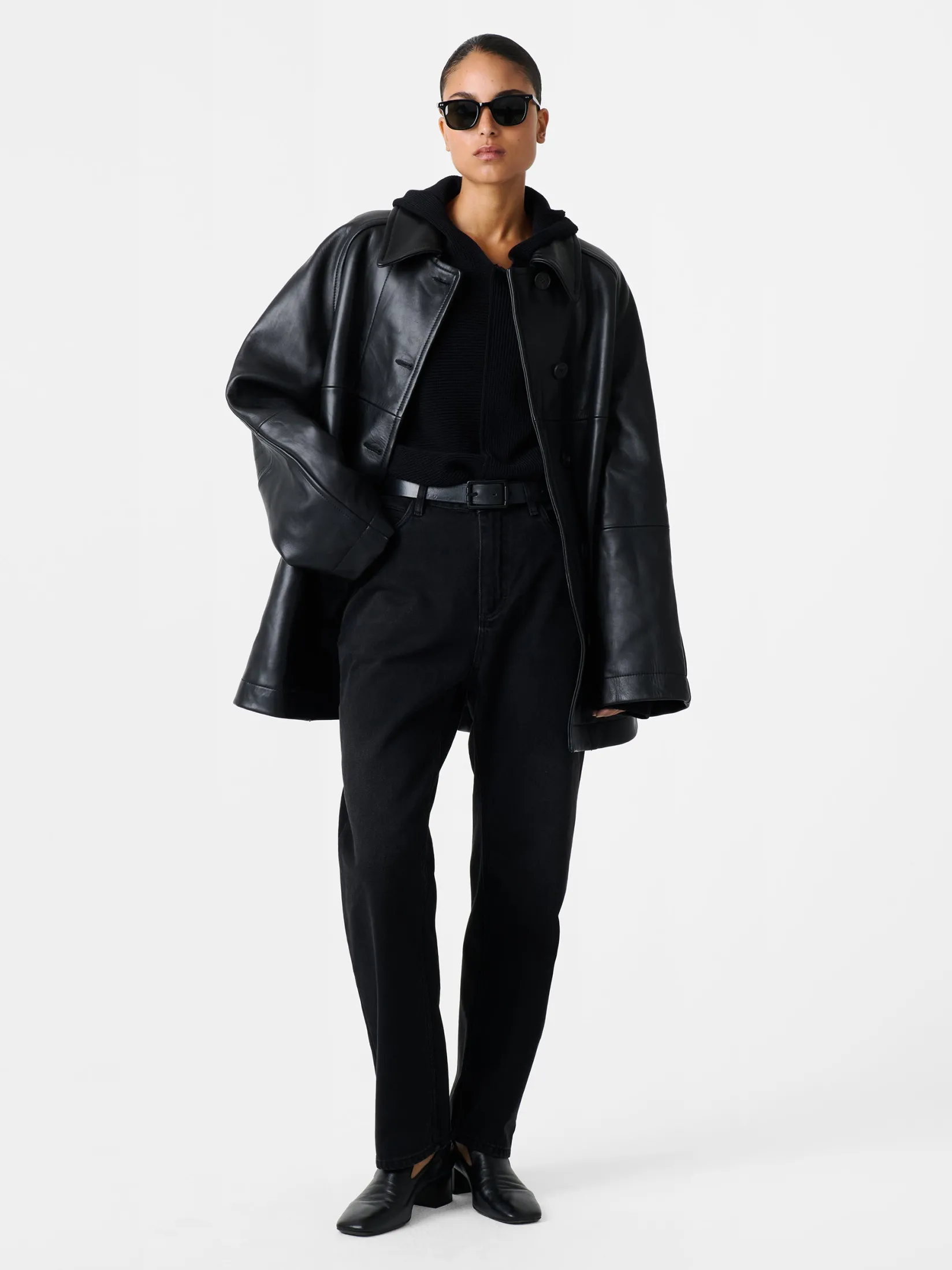 Outlet Studio Nicholson Ridger Leather Coat Black