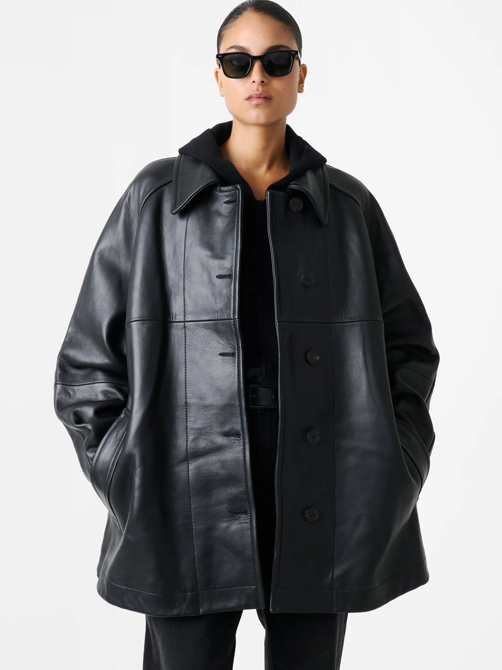 Outlet Studio Nicholson Ridger Leather Coat Black