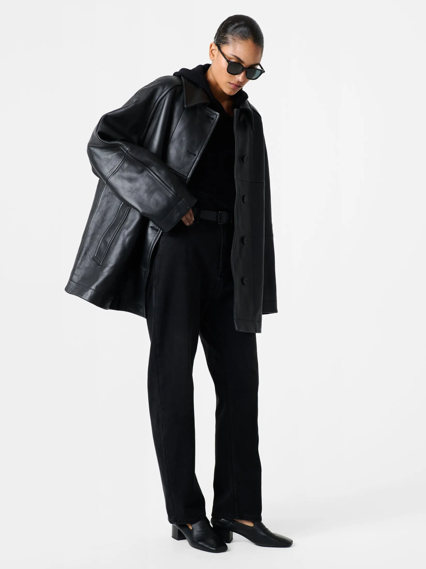 Outlet Studio Nicholson Ridger Leather Coat Black
