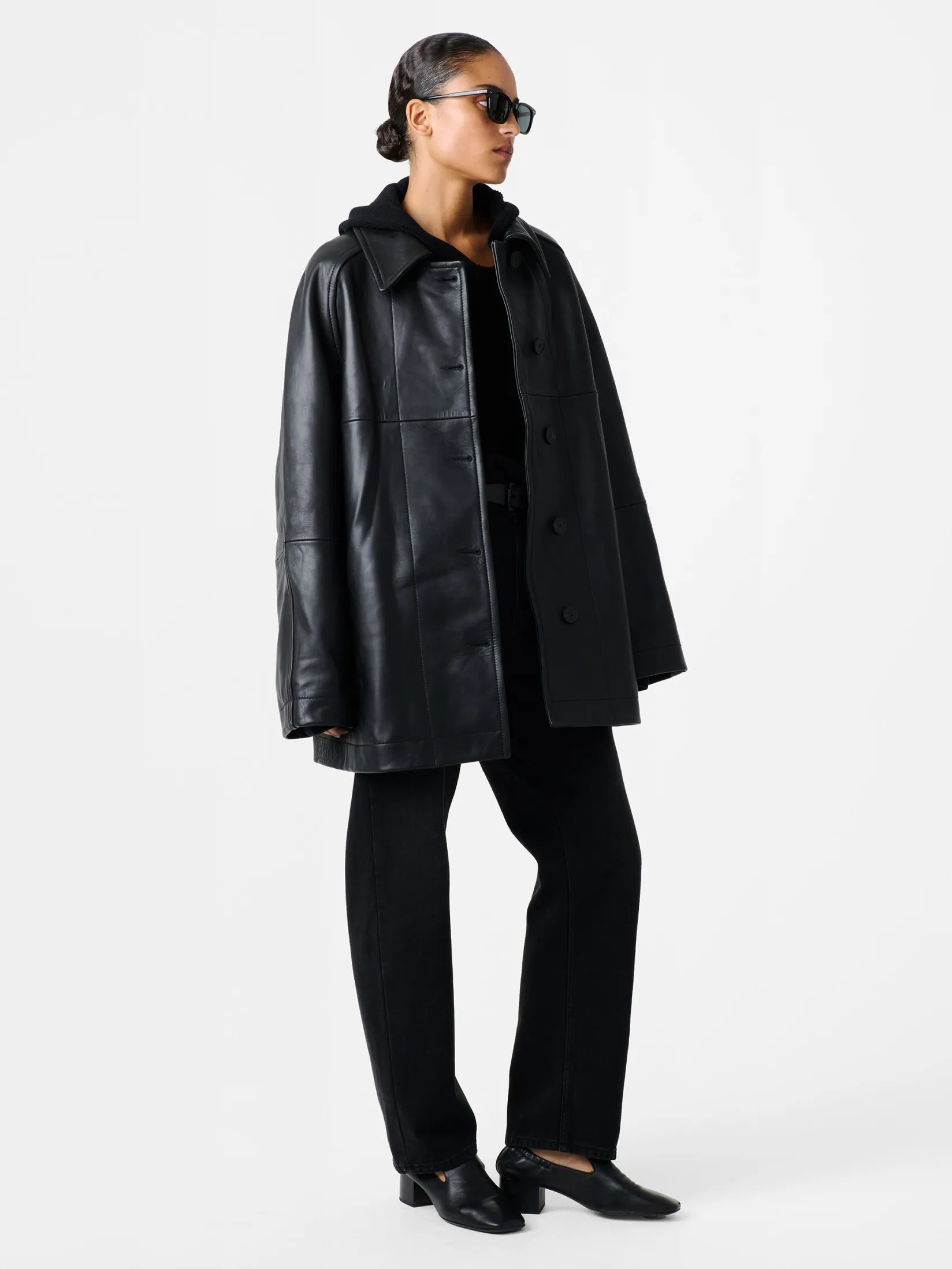 Outlet Studio Nicholson Ridger Leather Coat Black