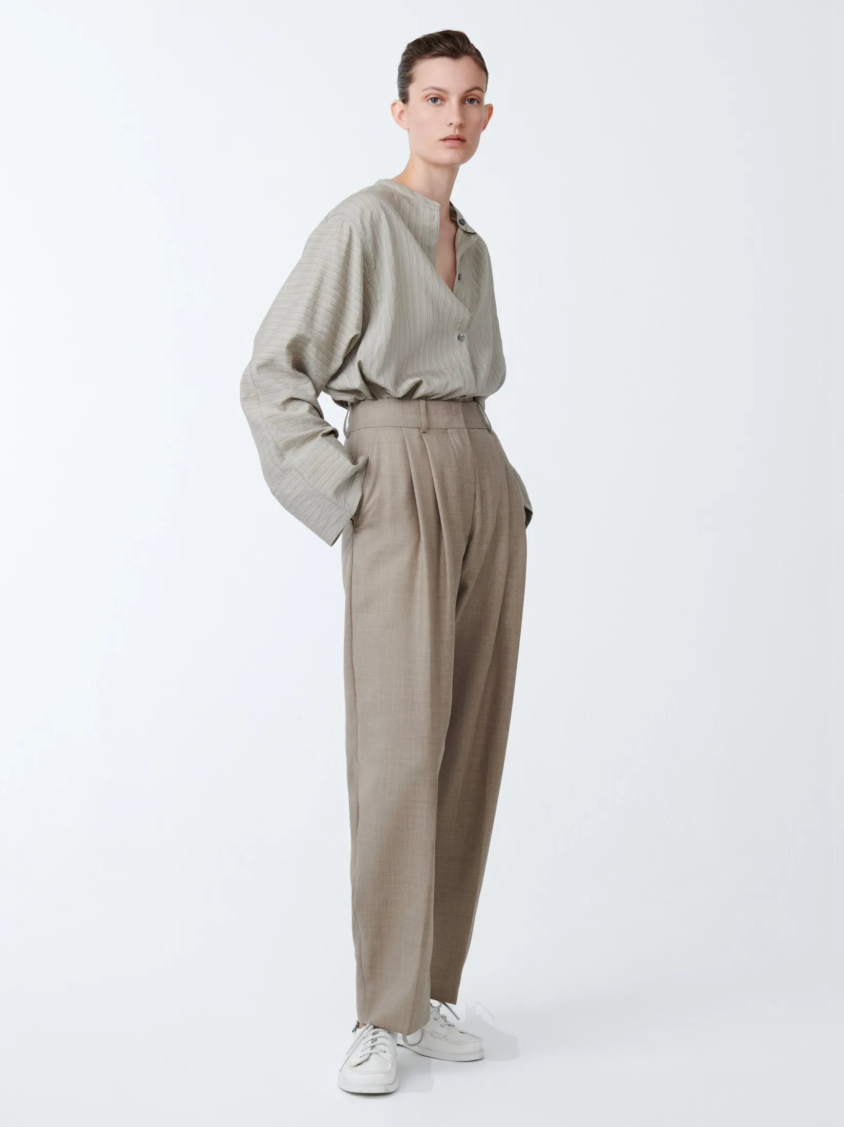 New Studio Nicholson Sperro Tropical Wool Pant Straw Melange