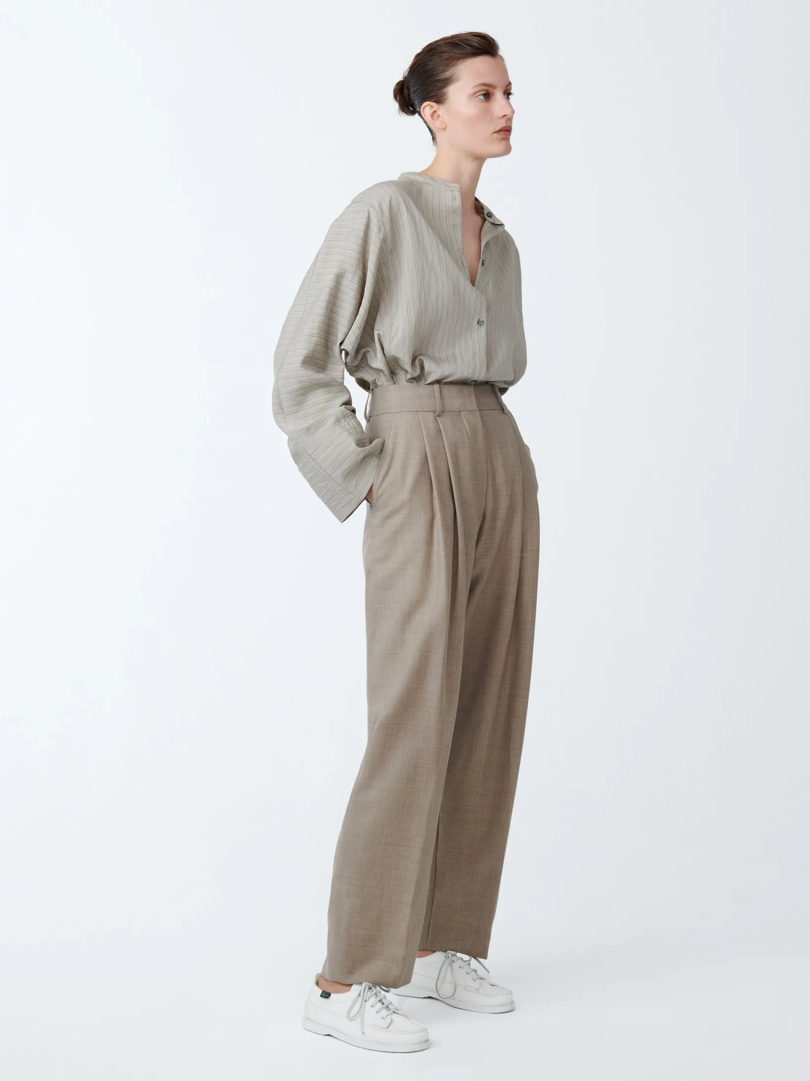 New Studio Nicholson Sperro Tropical Wool Pant Straw Melange