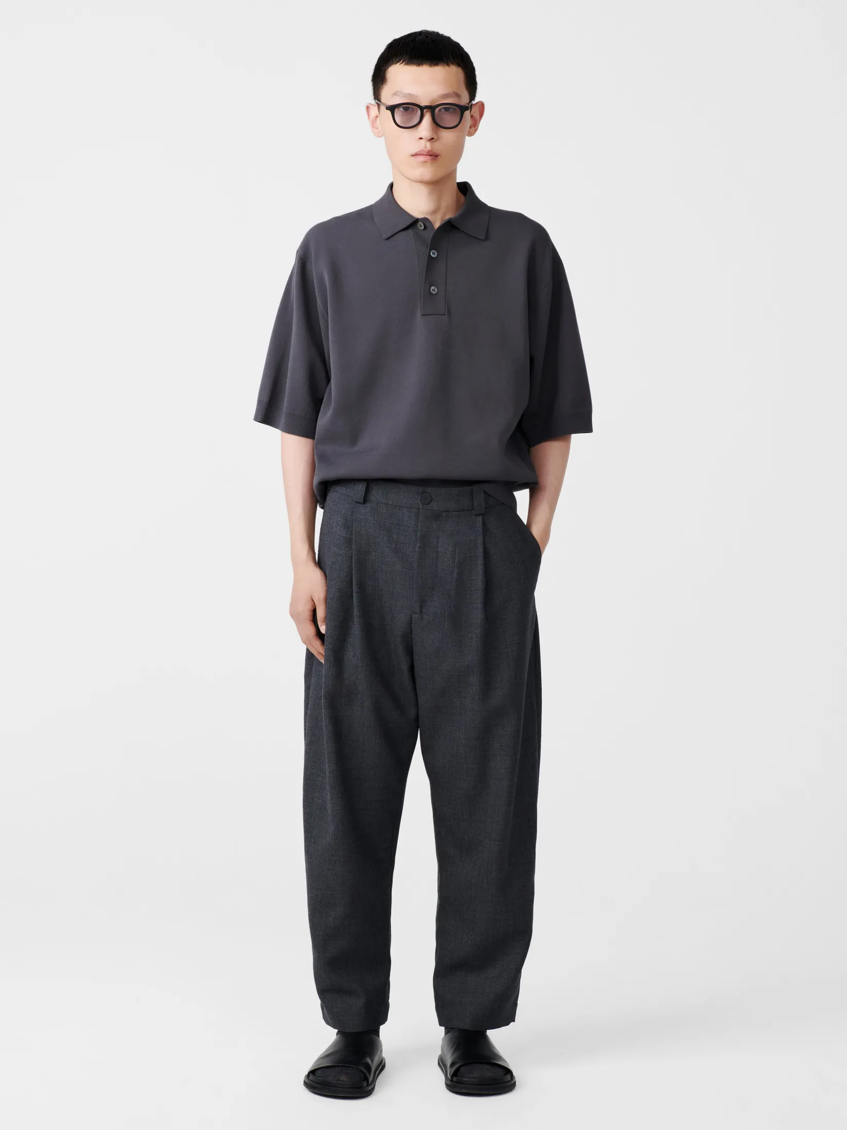 Online Studio Nicholson Tuck Tropical Wool Pant Tarmac