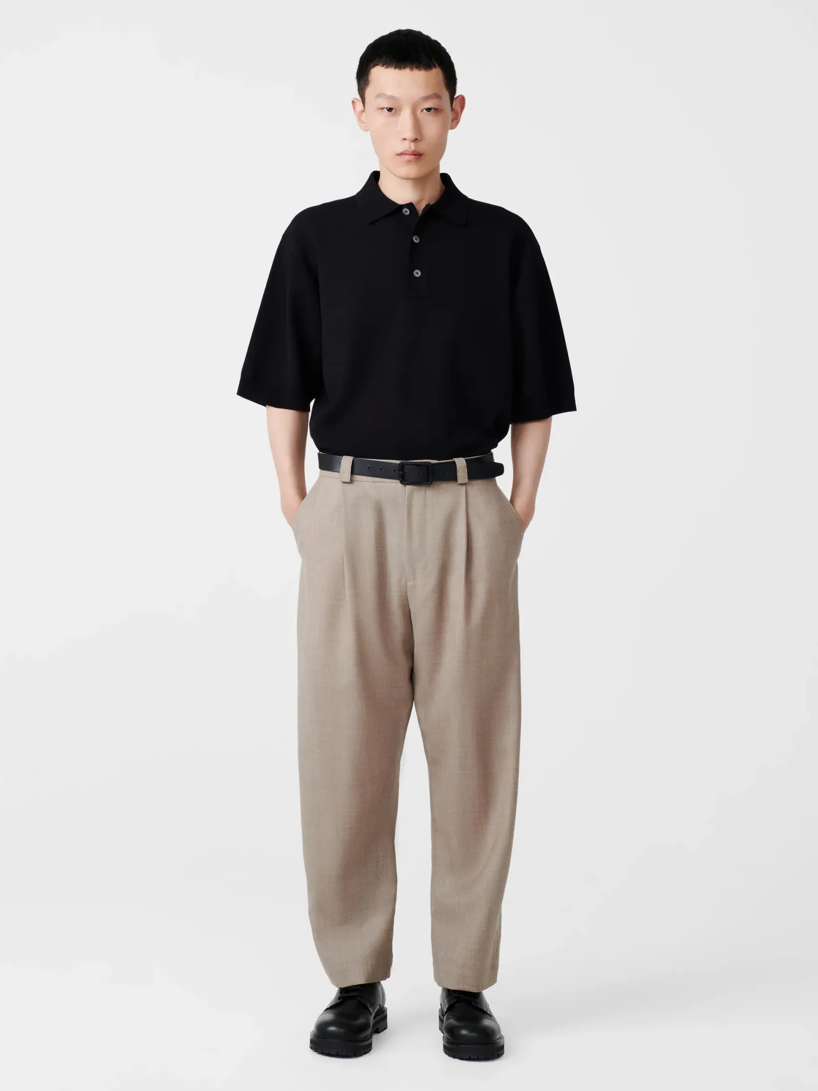Outlet Studio Nicholson Tuck Tropical Wool Pant Straw Melange