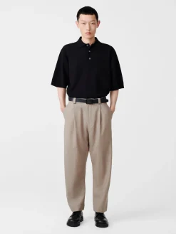 Outlet Studio Nicholson Tuck Tropical Wool Pant Straw Melange
