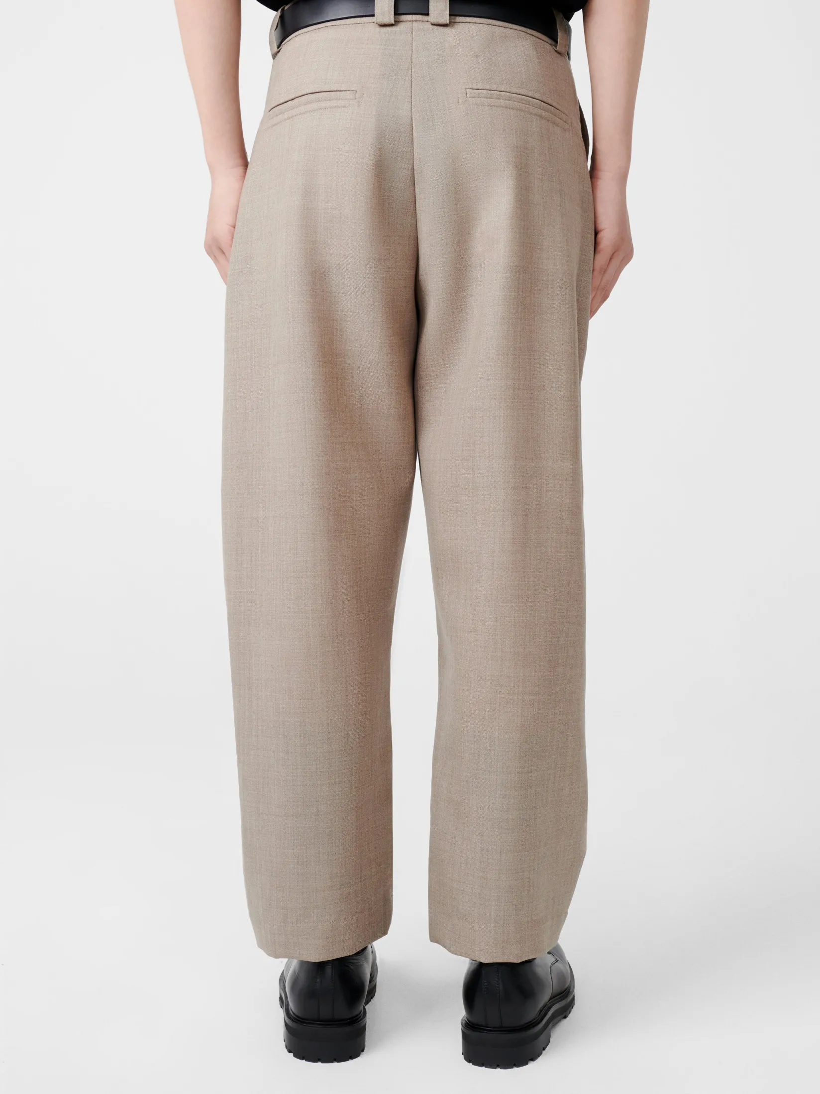 Outlet Studio Nicholson Tuck Tropical Wool Pant Straw Melange
