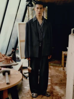 Sale Studio Nicholson View Shirt Darkest Navy Stripe
