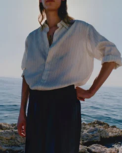 Outlet Studio Nicholson View Silk Shirt Ecru / Black Stripe