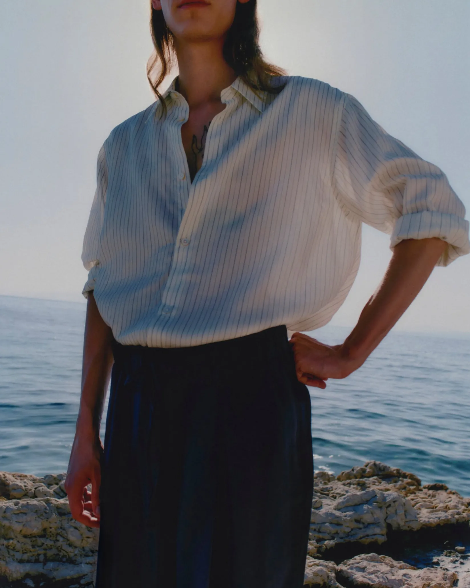 Outlet Studio Nicholson View Silk Shirt Ecru / Black Stripe
