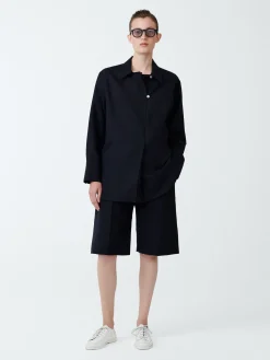 Clearance Studio Nicholson Wilton Tropical Wool Shirt Darkest Navy